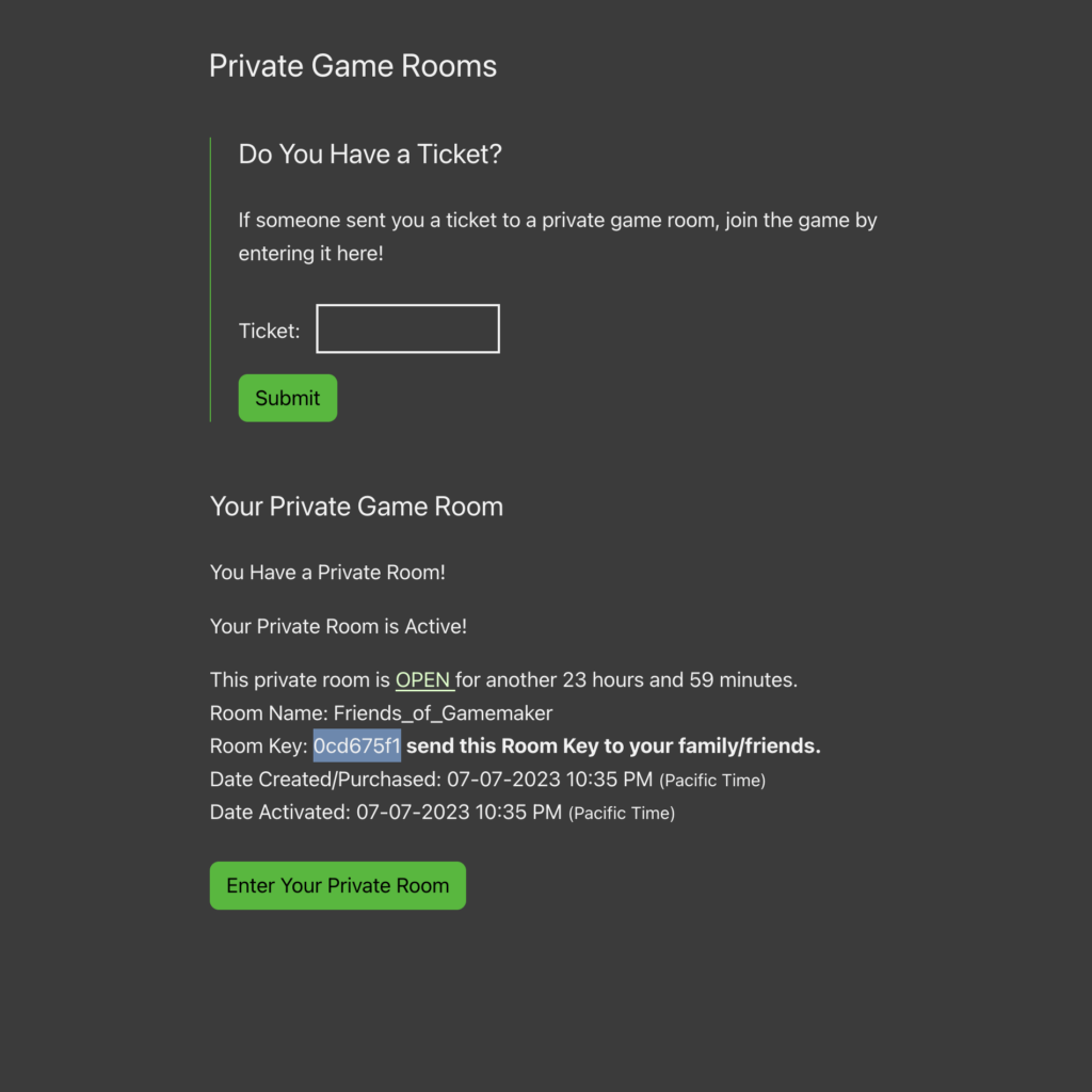 Step 3 of 5. Copy the Room Key and send it to your friends/family. Then click Enter Your Private Room button.